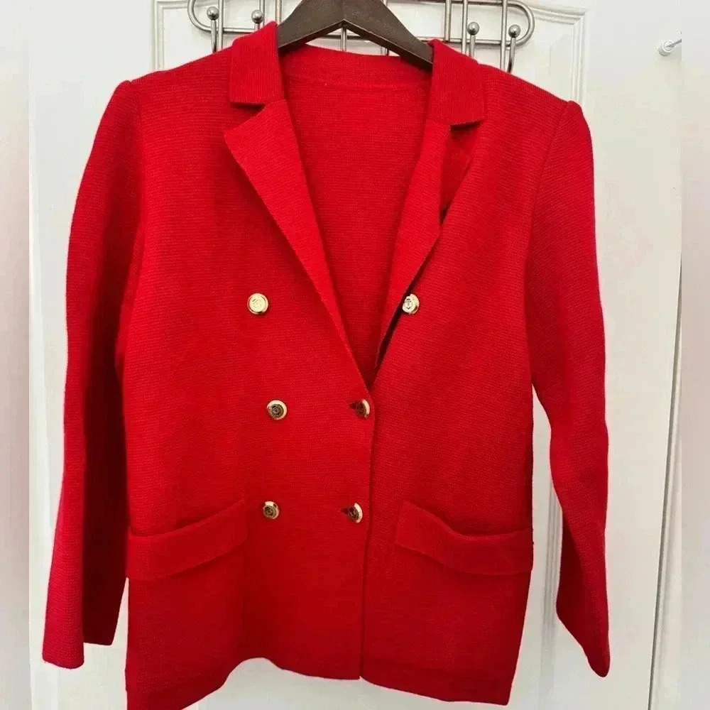 Vintage Red Double-Breasted Blazer (Fits Like M/L)